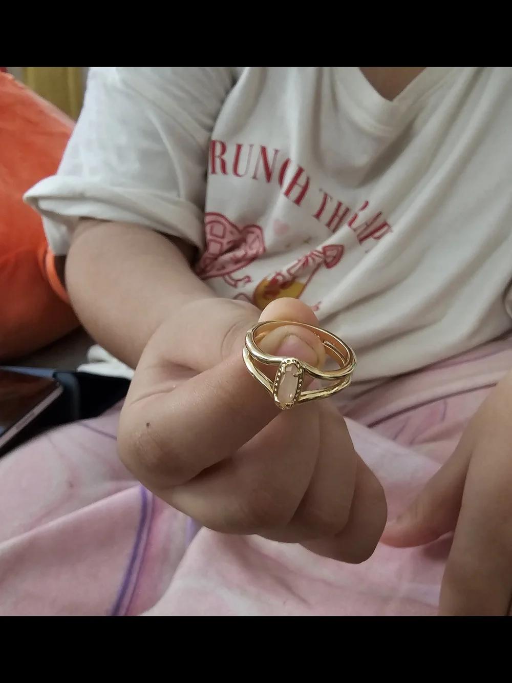 Gold Tone Pink Stone Ring - Women Jewelry
